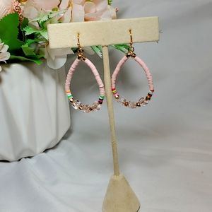 Teardrop shaped handmade earrings pink